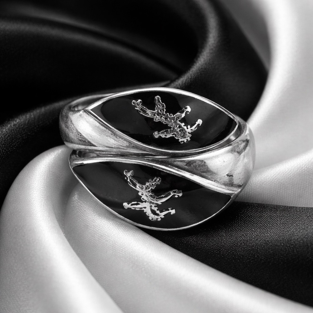 Vintage Thailand Siam Sterling Silver Enameled Split Ring
